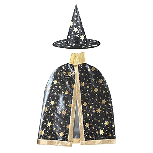 JUHONNZ Halloween Zauberer Kostüm, Zauberer Umhang mit Hut Magie Halloween Kostüme für Kinder Junge Mädchen Kostüm Cosplay Festivel Party Schwarz von Deolven