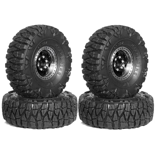 JUJNE 4-Teiliges 60-Mm-1,0-Beadlock-Radreifenset Aus Metall für 1/18 1/24 RC Crawler Car TRX4M SCX24 AX24 FCX24 Upgrade-Teile, Schwarz von JUJNE