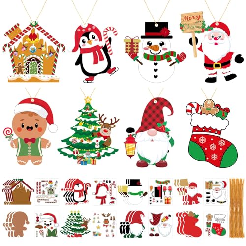 JULBEAR 26 Stück Weihnachten Bastelset Kinder, Weihnachtssticker Kinder Aufkleber Weihnachten Kinder Weihnachten Kunsthandwerk zum Basteln DIY Mix&Match Kreativsets Weihnachtsbaum Winter Neujahr von JULBEAR