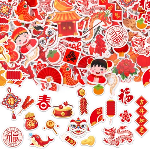 JULBEAR Chinese New Year Stickers, 200 Stück Chinesisches Neujahr Stickers 2025 Schaumstoff Chinese New Year Aufkleber Kinder Chinesisches Neujahr Aufkleber von JULBEAR