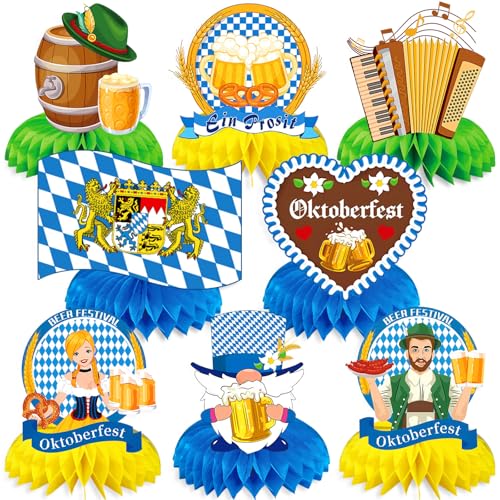 JULMELON 8-teiliges Oktoberfest-Party-Dekorationsset mit Wabenmuster, doppelseitige 3D-Tischaufsätze im bayerischen/Deutschen Bierfest-Stil für Oktoberfest-Mottopartys, Tischdekorationen von JULMELON