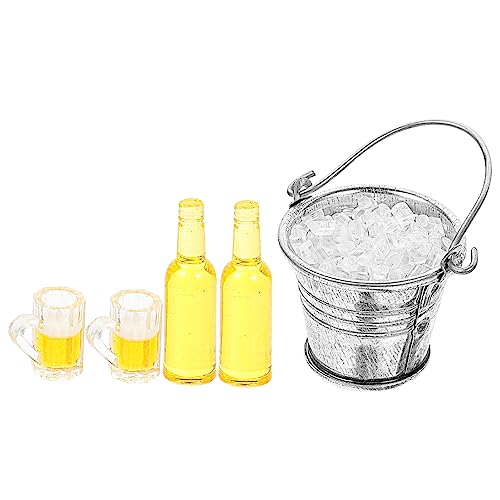 JUMPLAWN 1 Satz Mini-bierset Getränkeflasche Mini-eiskübel Miniaturhaus Biergläser Miniatur-weinflasche Bierflaschen Mini Verzinkte Eimer Bier Eimer Bierbecher Aus Harz Legierung von JUMPLAWN