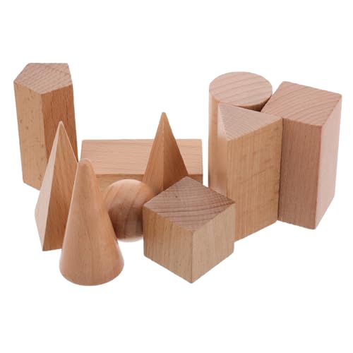 JUMPLAWN 10Pcs geometrisches Modell Geometrie Bausteine Geometrische Blöcke Lernen Geometrische Modelle Mathe Lernspielzeug Mathe-Formblöcke Blöcke für die Geometrie hölzern Beige von JUMPLAWN