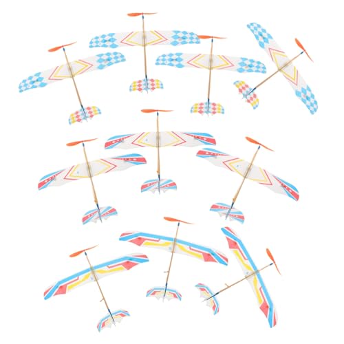 JUMPLAWN 10St Gummiband angetriebenes Flugzeug Segelflugzeug-Propeller- fliegendes Flugzeug bastel Set für Handwerker Set für Handgefertigtes Doppeldecker von JUMPLAWN