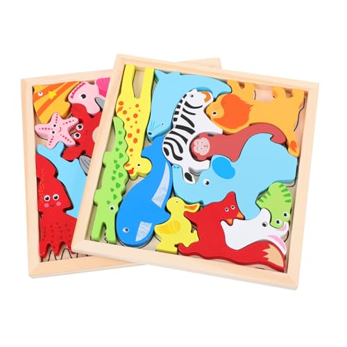 JUMPLAWN 2 Sätze Tierisches Dreidimensionales Puzzle Formen Puzzle Hund Rätsel Spiele Basteln Planke Passendes Puzzle Für Cartoon-Puzzle Holz von JUMPLAWN