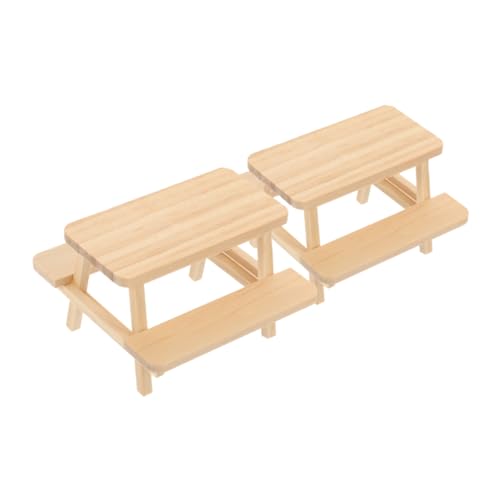 JUMPLAWN 2 Stück Miniatur-Tisch, Holzstuhl, Unvollendetes Holz, Picknicktisch, Mini-Schreibtisch, Puppenhaus-möbel, Bank-Modell Für Hochzeitstorte, Dekoration von JUMPLAWN