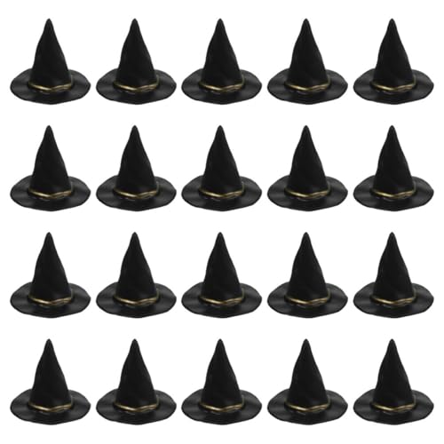 JUMPLAWN 20 Stück Halloween-mini-hexenhüte, Kleine Schwarze Hexenhüte, Getränkeflaschenaufsätze, Mini-puppenhaus-dekoration, Kleiner Hexenhut Zum Basteln von JUMPLAWN