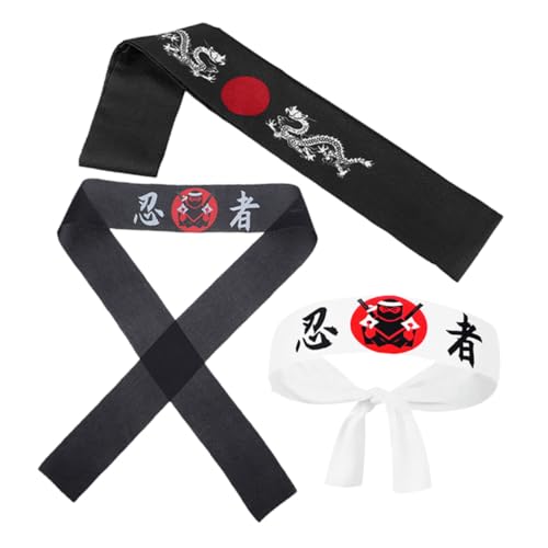 JUMPLAWN 3 Stück Ninja Stirnband Sport Stirnband Japanisches Stirnband Dekoratives Haarband Koch Deko Stirnband Chef Stirnband Schal Stirnband Stirnbänder Kostüm Herren von JUMPLAWN