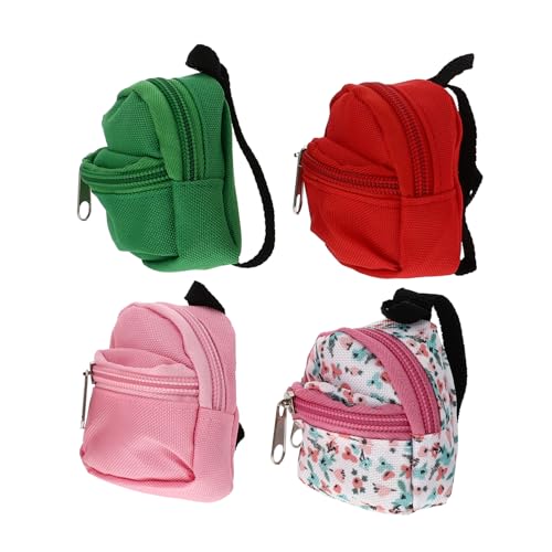 JUMPLAWN 4 Stück Mini-puppenrucksack Bausatz Puppenhaus Zubehör Miniatur Mini-Rucksack Für Puppen Plüsch Bauchtasche Mini-rucksackmodelle Puppentasche Stoff von JUMPLAWN