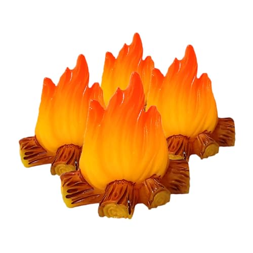 JUMPLAWN 4 Stück Miniatur-Lagerfeuer-Modell, Puppenhaus-Feuer-Ornament, Miniatur-Fake-Feuer-Dekoration, Fake-Feuer-Spielzeug, Lagerfeuer-Modell, Feengarten-Ornament von JUMPLAWN