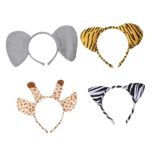 JUMPLAWN 4 Stück Stirnband Mit Tierohren Stirnband Mit Katzenohren Kleidung Leopard Nase Tierstirnband Und - Zebra Dschungeltier-stirnbänder Stirnbänder Für Zootiere Stoff von JUMPLAWN