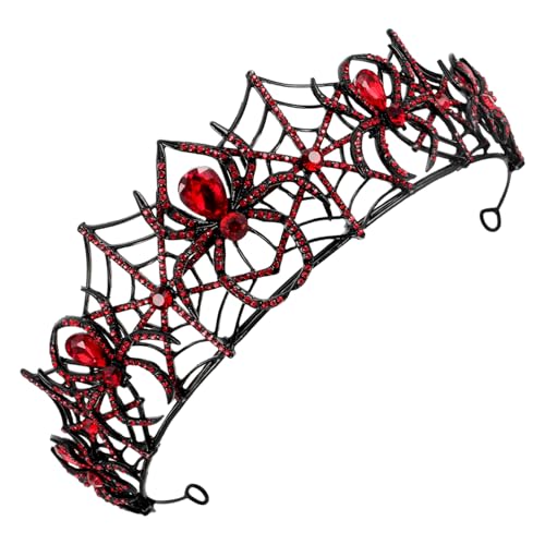 JUMPLAWN Halloween Krone Mit Spinnennetz Gothic Krone Kopfbedeckung Schwarzes Diadem Mit Strasssteinen Aus Legierung Geburtstags Tiara Für Party Cosplay Und Kostüm von JUMPLAWN