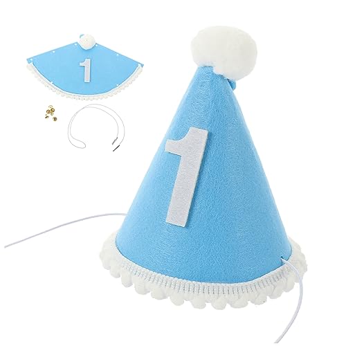 JUMPLAWN Hut Zum 1. Geburtstag Geburtstagshut Geburtstagskrone Kappe Kleinkindspielzeug Haustier Beere Erster Geburtstag Partyhüte Für Mütze Erster Geburtstag Outfit Vlies Blue von JUMPLAWN