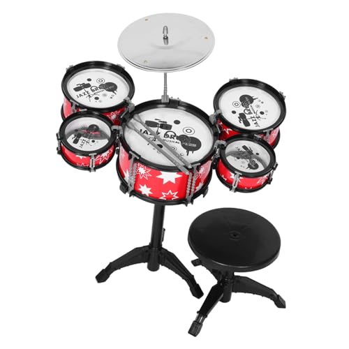 JUMPLAWN Mini Jazz Schlagzeug Für Kleinkinder Realistische Musikinstrumente Für Jungen Und Mädchen TLG Trommelset Mit Hocker Für Musikalische Frühförderung von JUMPLAWN