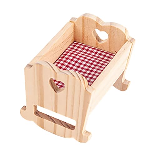 JUMPLAWN Miniatur Puppenbett Aus Holz Tiny Doll Cradle Für Puppenhaus Dekoration Realistisches Mini Möbel Modell Für Spielzeit Und Puppenhaus Zubehör von JUMPLAWN