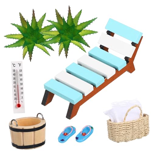 JUMPLAWN Miniatur Stranddekoration aus Holz mit Liegestühlen Körben und Mini Slippern Langlebig und Vielseitig für Puppenhäuser Dekorieren JUMPLAWN Miniatur Stranddekoration aus Holz mit Liegestühlen Körben und Mini Slippern Langlebig und Vielseitig für Puppenhäuser Dekorieren von JUMPLAWN