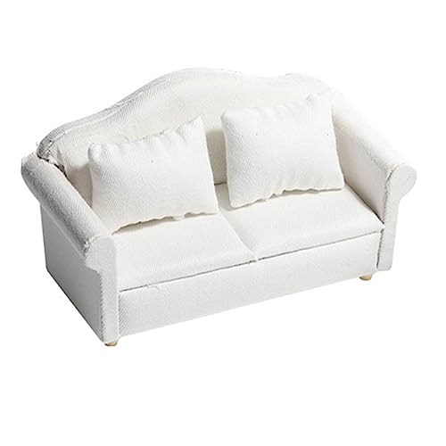 JUMPLAWN Miniaturmöbel Teiliges Sofa Mit Kissen Für Puppenhaus Weißes Holzsofa Für Miniatur Wohnlandschaft Für Mini Dekoration von JUMPLAWN