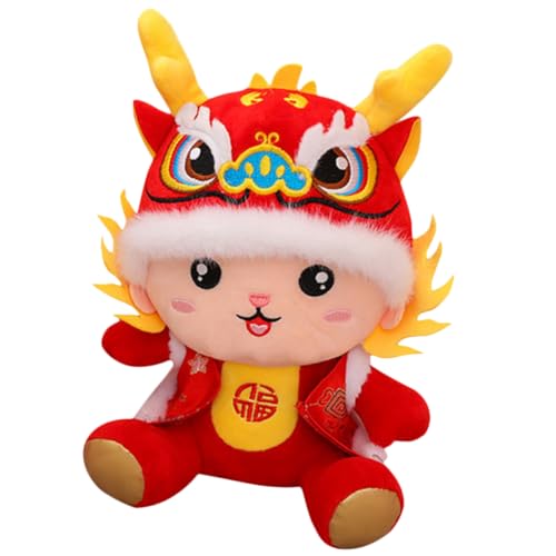 JUMPLAWN Puppe ausgestopft Plüsch Marionette Cartoon- Tiere Drachenspielzeug im chinesischen Stil Maskottchen-Drachenmodell Neujahrsmaskottchen Kuscheltier Drache PP Baumwolle rot von JUMPLAWN