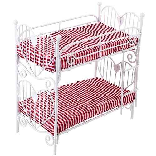 JUMPLAWN Puppenhaus Etagen Bett Puppenhausbett Etagenbetten Für Puppenhäuser Puppenmöbel Mini-puppenhauszubehör Kinderbett Mini-möbelmodelle Etagenbett-Ornament Mini-Modell Stoff von JUMPLAWN