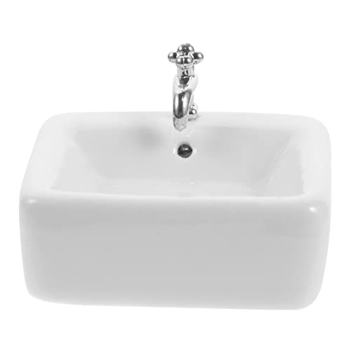 JUMPLAWN Spielzeug Waschbecken Puppenhauszubehör Wash Basin Mini Ornamente Doll Badezimmer Szene Layout Miniaturmöbel Ornament Miniatur Bad Waschbecken Model Badezimmer Waschspüle Weiße Keramik Weiße von JUMPLAWN