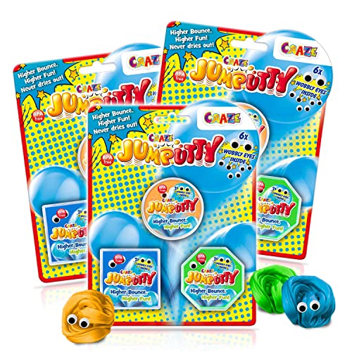 JUMPUTTY 3er Set Hüpfende Knete Set Bunte Kinderknete Knetmasse 9X 15 g Jump Knete Springende Modeliermasse Kinderparty Mitgebsel Knete ab 3 jahre, 4 Farben von Jumputty