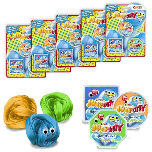 JUMPUTTY Springknete 5er Set, Hüpfknete Bunte Kinderknete 15x 15g in 3 Farben (blau, gelb, grün) von Jumputty