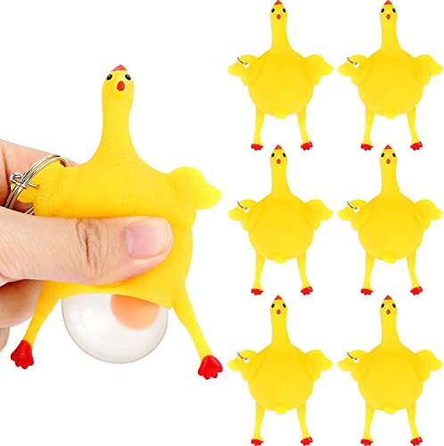 6 Lustige Neuheit Spielzeug, Legehennen Ei Spielzeug Neuheits Parodie heikles lustiges, Spielzeug Entlüften Hühnerei Legen Hühner Überfüllt Stress Ball Keychain Kinder Spielzeug von JUNBAOYYDS