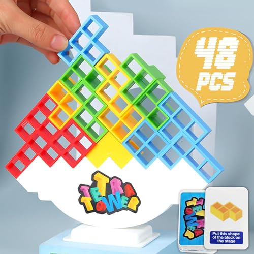 JUNBAOYYDS Tetra Tower Spiel, Tetra Tower Balance Spiel, Tetra Tower Spiel für Kinder, Tetris Balance Toy, Kinder bausteine balancespiel für Jungen und Mädchen ab Jahre 3+ (48 pieces) von JUNBAOYYDS