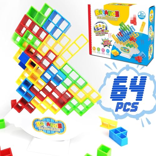 JUNBAOYYDS Tetra Tower Spiel, Tetra Tower Balance Spiel, Tetra Tower Spiel für Kinder, Tetris Balance Toy, Kinder bausteine balancespiel für Jungen und Mädchen ab Jahre 3+ (64 Pieces) von JUNBAOYYDS