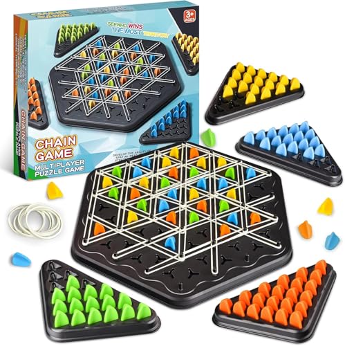 JUNBAOYYDS Triggle Spiel Gummibänder, Triggle Spiel, Kettendreieck Schachspiel,Brain Games Triggle, Interaktives Familienbrettspiel, Triggle-Gummibandspiel für Kinder und Erwachsene, 2 bis 4 Spieler von JUNBAOYYDS