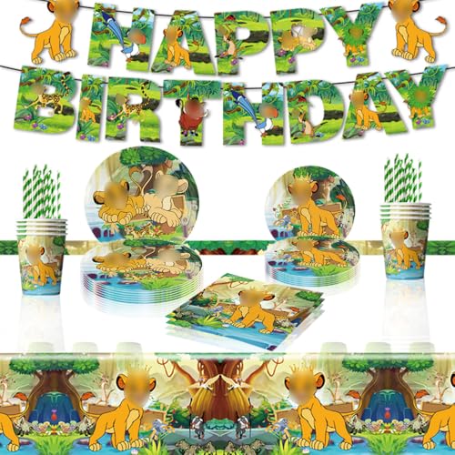 König der Löwen Partygeschirr Set, Kindergeburtstag Party Geschirr Kit, Lion King Geschirr Set Partyzubehör, Löwe Pappteller Geburtstag Dekoration Pappbecher-10 Persone (Grün) von JUNBAOYYDS