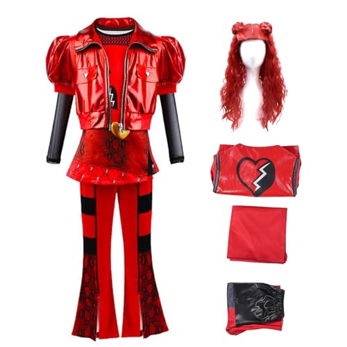 JUNCANCOS 4PCS Descendant Kostüm Kinder Halloween Rise of Red Prinzessin Kostüm Cosplay mit Perücke Shirt Jacke Hose (4PCS, 110) von JUNCANCOS