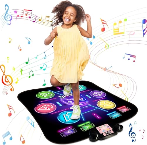 JUNDAJC 2024 Upgrade Kinder Tanzmatte für 3-12 Jahre Alt, Aufladbar Leuchtende Tanzmatten Batterie mit Große Kapazität, Musik Bluetooth Tanzteppich Mädchen Spielzeug für Weihnachts Geschenk von JUNDAJC