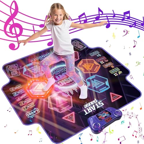 JUNDAJC Bluetooth Kinder Tanzmatte für 3 4 5 6 7 8+ Jahre Alt Aufleuchten Mädchen Tanzmatten mit 6 Pfeile Musik Elektronische Tanzteppich Spielzeug mit 4 Spielmodi für Kinder Weihnachts Geschenk von JUNDAJC