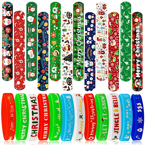 30 Stück Weihnachts-Party-Gastgeschenke, Weihnachts-Armbänder, Gummi-Armbänder, sortiert für Kinder, Weihnachts-Slap-Bänder, Silikon-Armband, Schnapp-Armbänder, Bulk für Jungen und Mädchen, Weihnachtspreise, Geschenke, Spielzeug, Spielzeug, Silikon von JUNEBRUSHS