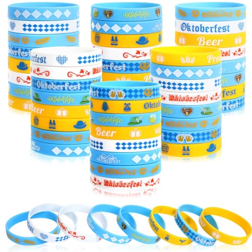 JUNEBRUSHS 64 Stück Oktoberfest Party Favors Silikon Armbänder Bulk Blau und Weiß Kariert Gummi Armband für Oktoberfest Party Bayerisches Bier Festival Stil Dekorationen Supplies von JUNEBRUSHS