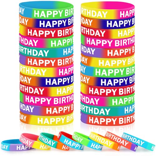 JUNEBRUSHS Gummi-Armbänder für Geburtstag, 24 Stück, Happy Birthday, Silikon-Armbänder für Klassenzimmer, Studenten, Kinder, Lehrer, Geburtstagsparty, Gastgeschenke, Belohnungsgeschenke, Zubehör (12 von JUNEBRUSHS
