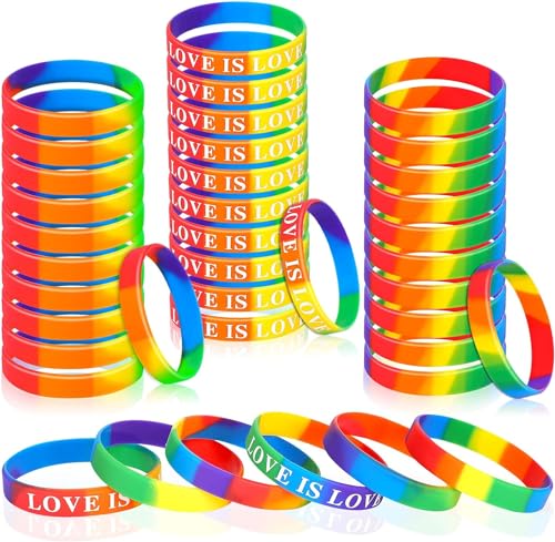 JUNEBRUSHS Pride Armband, 42 Stück Regenbogen Armband Silikon Armbänder LGBTQ Armband Gummi Armbänder Pride Accessoires Gay Pride LGBTQ Accessoires(3 Designs) von JUNEBRUSHS