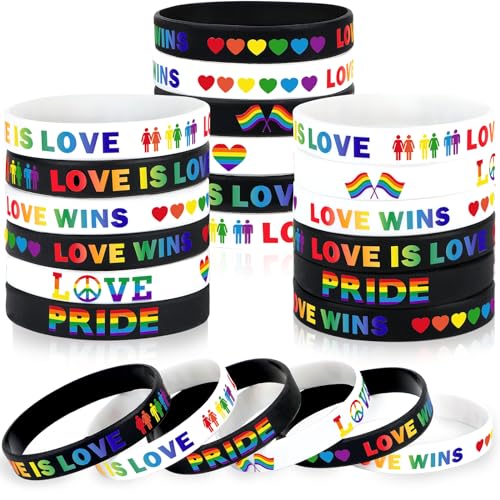 JUNEBRUSHS Regenbogen-Armbänder aus Silikon, LGBT-Unterstützung, Gummi-Armbänder für Pride Day, Monat, Paraden, Dekorationen, Partyzubehör, 42 Stück von JUNEBRUSHS