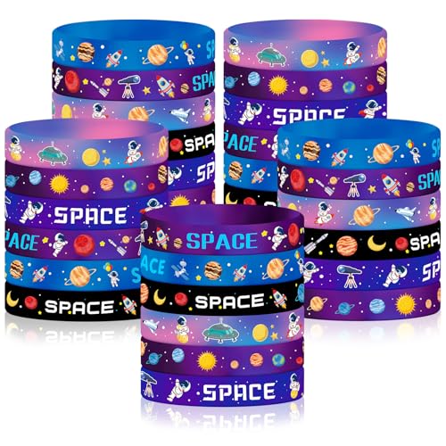 JUNEBRUSHS Weltraum Party Silikon Armbänder, 30 Stück Weltraum Partygeschenke Gummi Armbänder Galaxie Sterne Weltall Kindergeburtstag Zubehör für Geburtstag Deko Geschenke (6 Designs) von JUNEBRUSHS