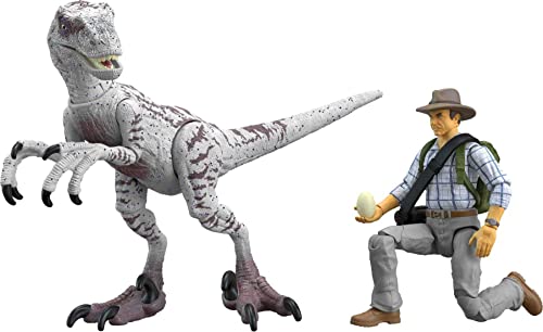 Mattel Jurassic World Jurassic Park III Hammond Collection Dr. Alan Grant & Velociraptor Pack, Raptor Egg Zubehör von Mattel