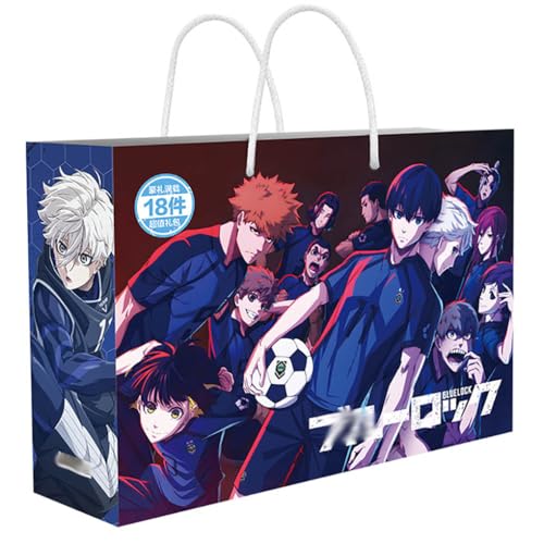 18 Blue Locks Lucky Bag Deko | Anime Figur Acryl Stand, Aufkleber, Karten, Armband, Poster, Abzeichen, Lesezeichen | Blue Locks Merch Box Set von JUSONGKWCP