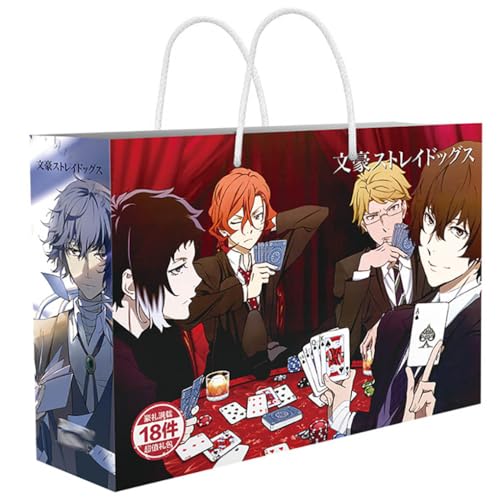 18 Bungo Strays Dogs Lucky Bag Deko | Anime Figur Acryl Stand, Aufkleber, Karten, Armband, Poster, Abzeichen, Lesezeichen | Bungo Strays Dogs Merch Box Set (Mehrfarbig-3) von JUSONGKWCP