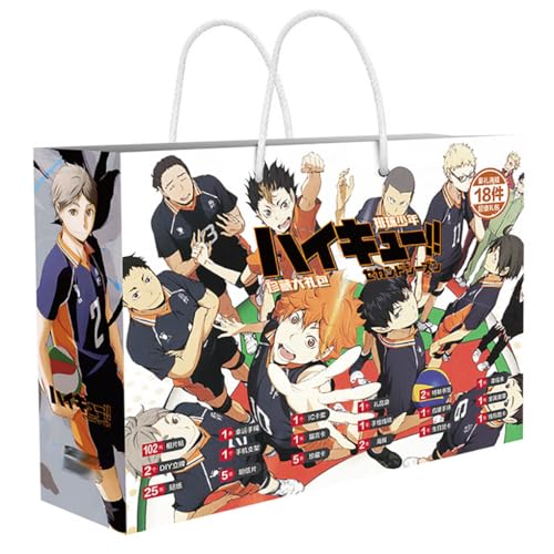 18 Haikyuus Lucky Bag Deko | Anime Figur Acryl Stand, Aufkleber, Karten, Armband, Poster, Abzeichen, Lesezeichen | Haikyuus Merch Box Set (Mehrfarbig-2) von JUSONGKWCP