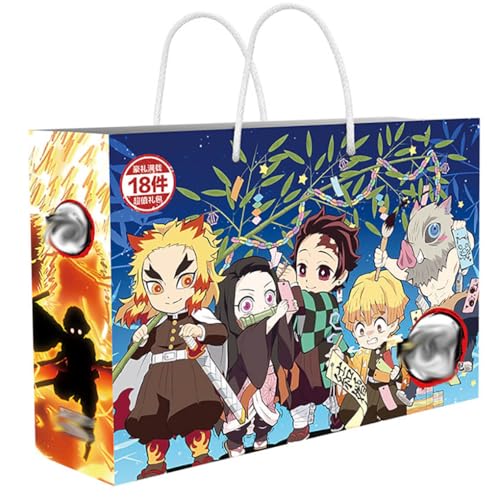 18 Kimetsus No Lucky Bag Deko | Anime Figur Acryl Stand, Aufkleber, Karten, Armband, Poster, Abzeichen, Lesezeichen | Ghost Killing Merch Box Set von JUSONGKWCP