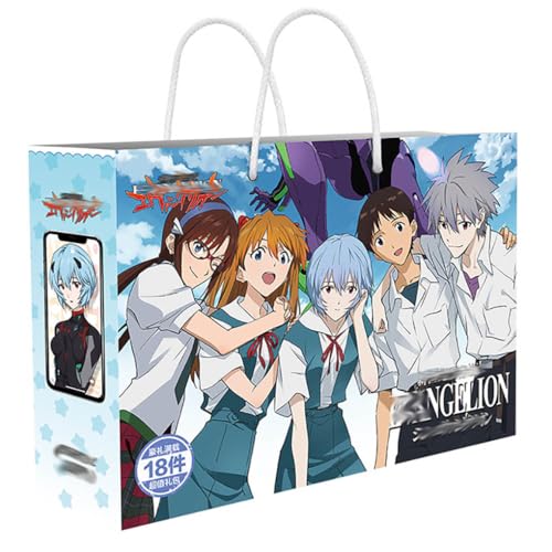 18 Neon Genesis Evangelions Bag Deko | Anime Figur Acryl Stand, Aufkleber, Karten, Armband, Poster, Abzeichen, Lesezeichen | Eva Asukas Merch Box Set von JUSONGKWCP