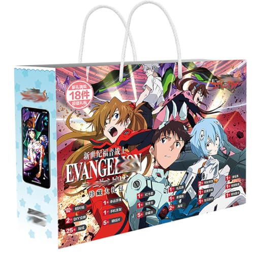 18 Neon Genesis Evangelions Bag Deko | Anime Figur Acryl Stand, Aufkleber, Karten, Armband, Poster, Abzeichen, Lesezeichen | Eva Merch Box Set von JUSONGKWCP