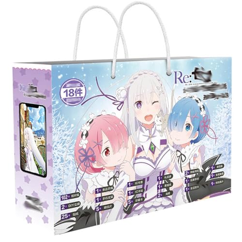 18 Re Zeros Lucky Bag Deko | Anime Figur Acryl Stand, Aufkleber, Karten, Armband, Poster, Abzeichen, Lesezeichen | Re Zeros Merch Box Set von JUSONGKWCP