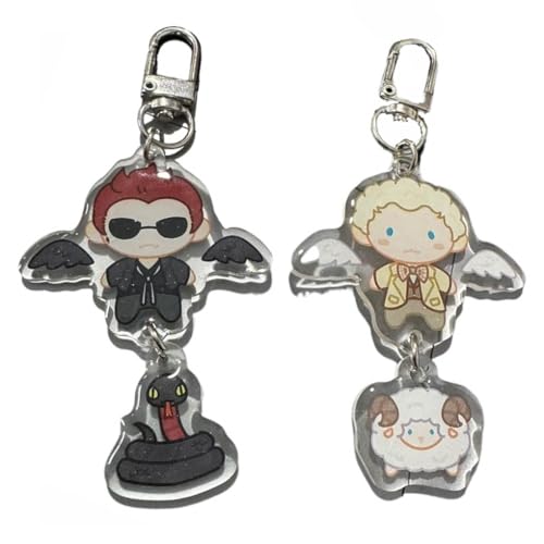 2 Pcs Good of Omen Schlüsselanhänger Good of Omen Figur Aziraphales Crowleys Cosplay Zubehör Cute Good of Omen Acryl Keychain Anhänger Set von JUSONGKWCP