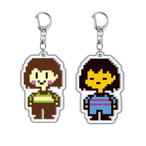 2 Pcs Under Tale Schlüsselanhänger Anime Sans Papyrus Frisk Flowey Figur Cosplay Zubehör Under Tale Acryl Anhänger Set (1) von JUSONGKWCP